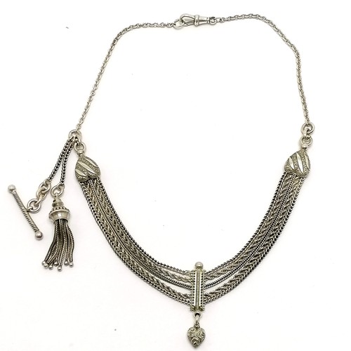 704 - Fancy unmarked silver albert chain / necklace - length 41cm & 37g