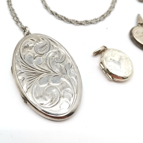 714 - 8 x silver marked locket pendants - largest 4.5cm on a 44cm silver chain ~ total weight (lot) 36g