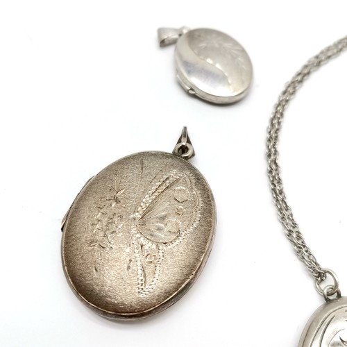 714 - 8 x silver marked locket pendants - largest 4.5cm on a 44cm silver chain ~ total weight (lot) 36g