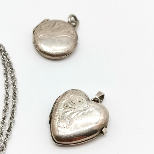 714 - 8 x silver marked locket pendants - largest 4.5cm on a 44cm silver chain ~ total weight (lot) 36g