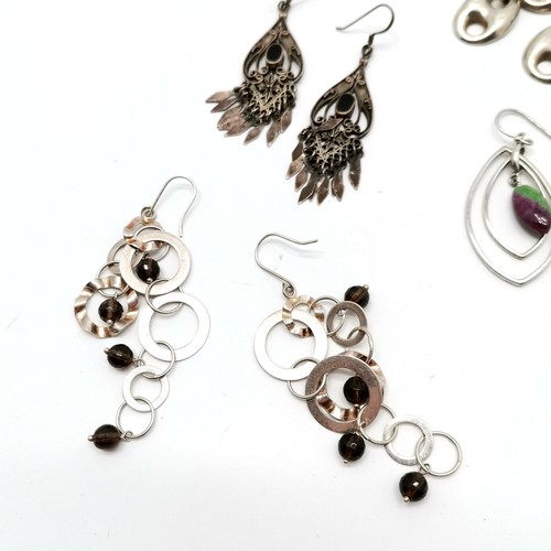 719 - 7 x pairs of silver marked earrings inc stone set - longest anchor link 9cm drop ~ total weight 66g