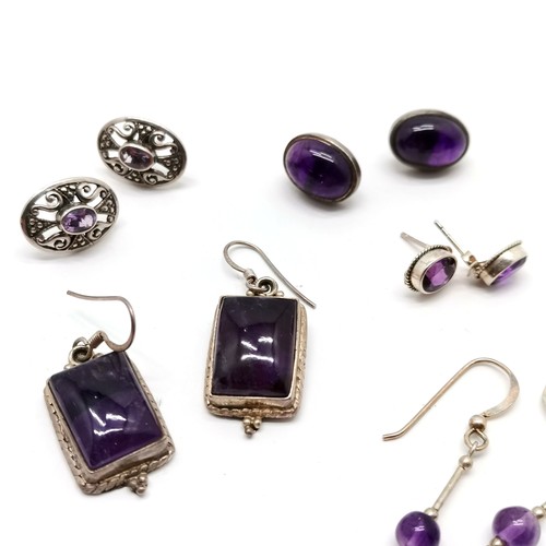 721 - 7 x pairs of silver stone set earrings inc amethyst etc (largest 4cm drop) - total weight 33g