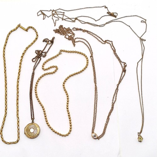 736 - 5 x antique gilt metal chains inc 2 x muff / languards (both with adjustable sliding pendant detail)... 