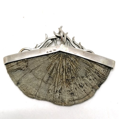 737 - Large unusual French silver fan shaped pendant - 9cm across x 5.5cm drop & 74g