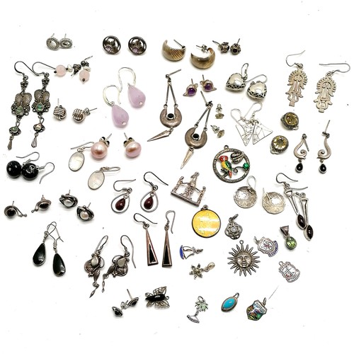 779 - 28 x pairs of silver earrings (some stone set) t/w qty of silver pendants inc yellow enamel St Chris... 