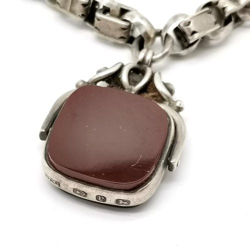 784 - Antique silver hallmarked swivel fob pendant set with cornelian / bloodstone on an unmarked collar /... 