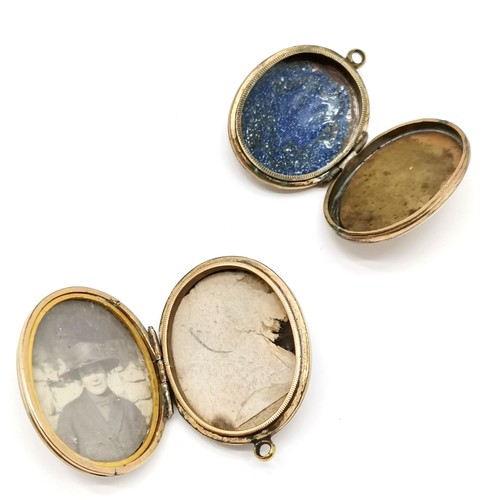 787 - 2 x antique unmarked gold back & front enamel pendant lockets (largest 3cm) - total weight 13g