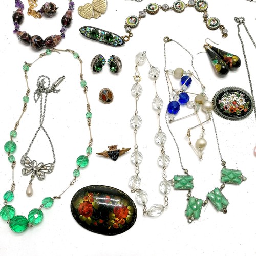 800 - Qty of mostly antique jewellery inc 2 x Mizpah brooches (1 silver), Austrian crystal & venetian bead... 