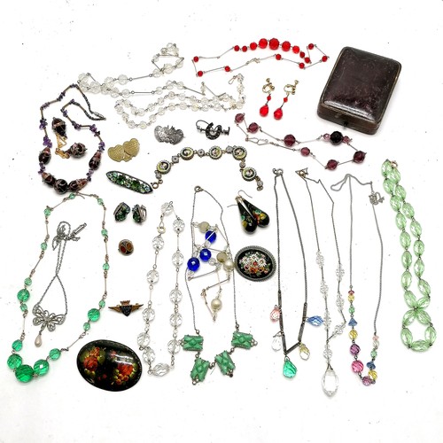 800 - Qty of mostly antique jewellery inc 2 x Mizpah brooches (1 silver), Austrian crystal & venetian bead... 