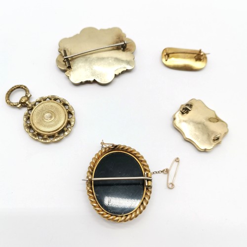 823 - 5 x antique jewellery - 4 brooches & pendant locket ~ memorial 2.2cm brooch lacks pin