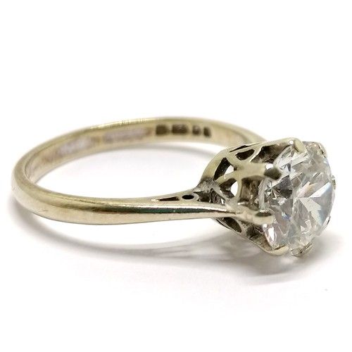 835 - 9ct hallmarked gold white stone set (7.5mm diameter) solitaire ring - size N½ & 2.9g total weight ~ ... 