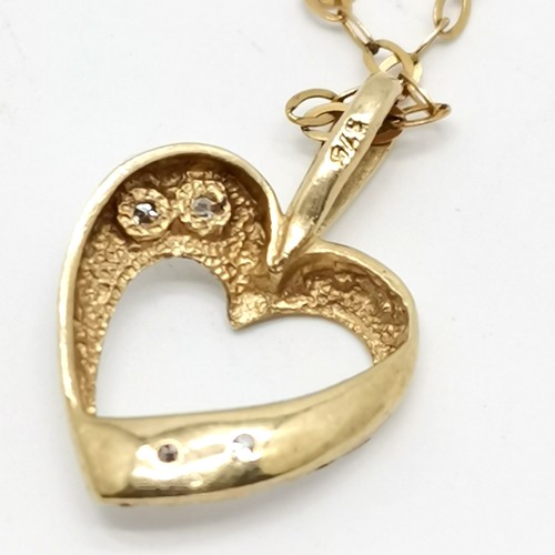 839 - 9ct marked gold 40cm neckchain with 9ct gold diamond set heart pendant ~ total weight 1.5g