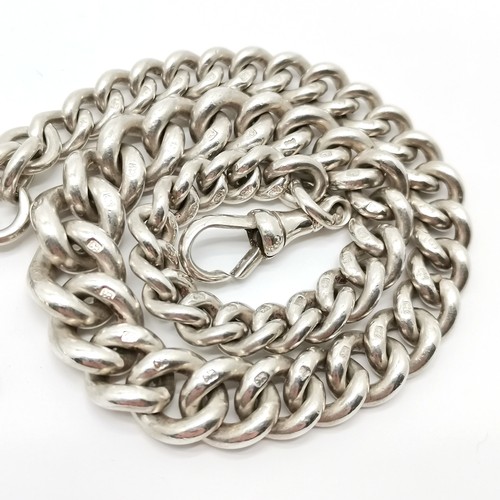 850 - Antique heavy silver albert chain with graduated links (each marked) & shield shaped fob - 36cm & 87... 