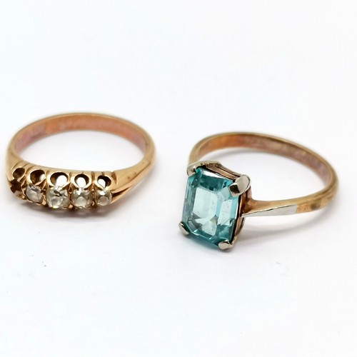 856 - 2 x unmarked gold rings - diamond (missing 1 stone) & blue topaz ring - total weight (2) 4.8g & both... 