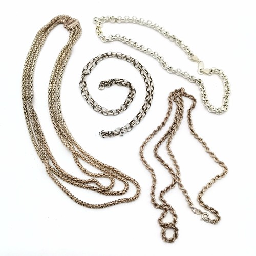 861 - 4 x silver necklaces inc Milor triple strand, etc - longest 62cm & weight (4) 60g