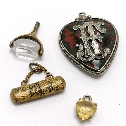 865 - Qty of antique fobs / charms inc 2 x stanhope barrels (The Lizaard & Tintagel), Serpentine heart sha... 