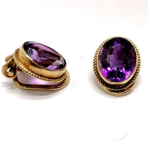 873 - 9ct hallmarked gold amethyst stone set clip-on earrings - 3g total weight