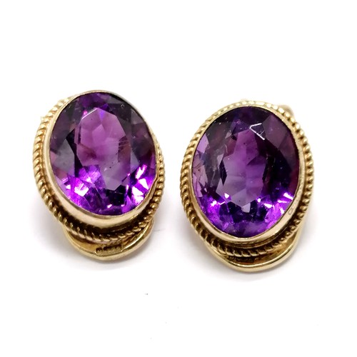 873 - 9ct hallmarked gold amethyst stone set clip-on earrings - 3g total weight