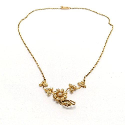 874 - Antique unmarked (touch tests as 15ct) gold pearl set necklet (34cm & 7.3g total weight) in an origi... 