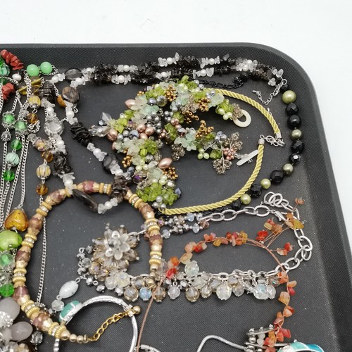 878 - Qty of mostly costume jewellery necklaces inc Monet silver tone (58cm), hardstone, silver bangle set... 