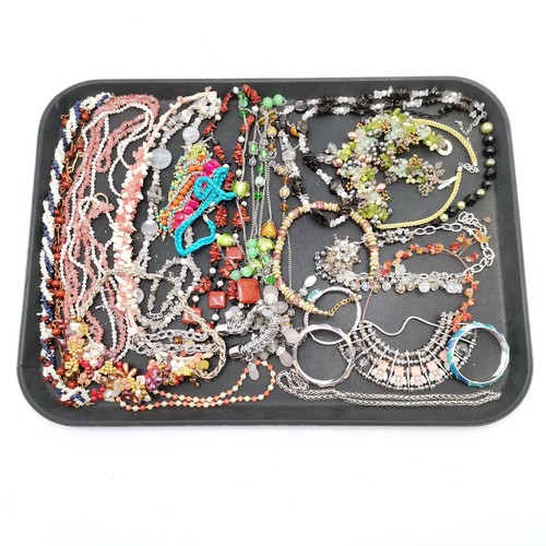 878 - Qty of mostly costume jewellery necklaces inc Monet silver tone (58cm), hardstone, silver bangle set... 