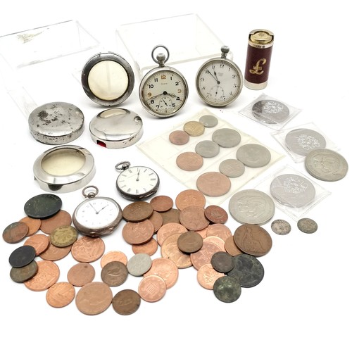 880 - 2 x silver cased pocket watches (largest 38mm), GSTP Grana military pocket watch (running), some coi... 