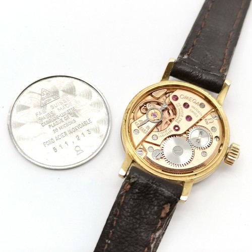 888 - Omega deville ladies manual wind  gold plated wristwatch on brown leather strap - case 20mm & with a... 