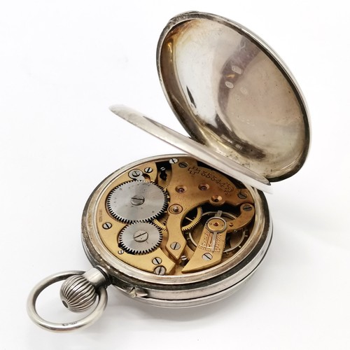 889 - Antique silver cased pocket watch with white enamel dial - 48mm case & 77g - hairline to dial & dent... 