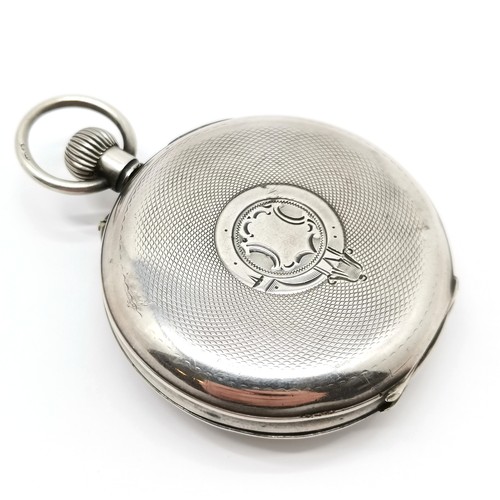 889 - Antique silver cased pocket watch with white enamel dial - 48mm case & 77g - hairline to dial & dent... 