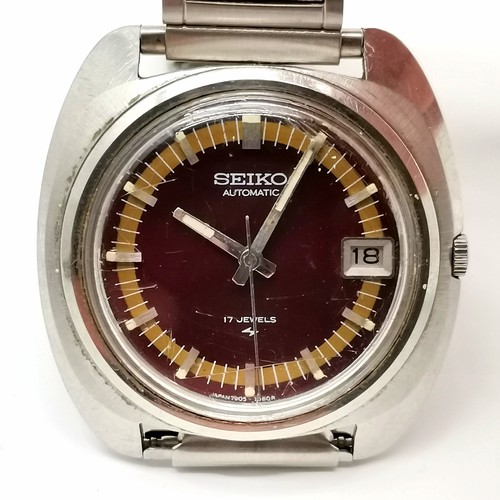 890 - Seiko 7005-7080 stainless steel automatic wristwatch (38mm case) - runs but stops & for spares / rep... 