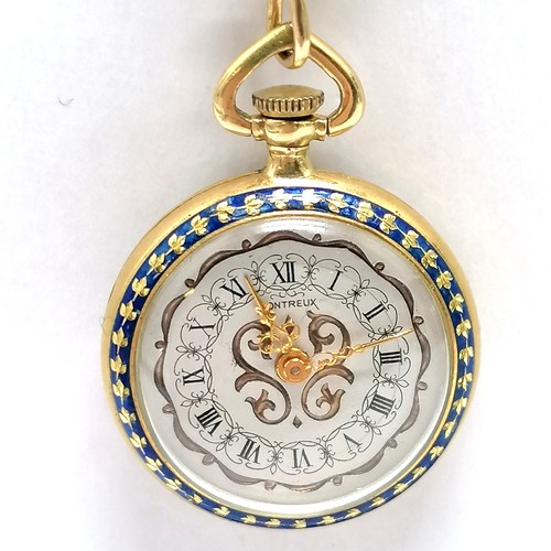 896 - 18ct hallmarked gold Montreux manual wind fob watch with enamel diamond & pearl set brooch / suspend... 