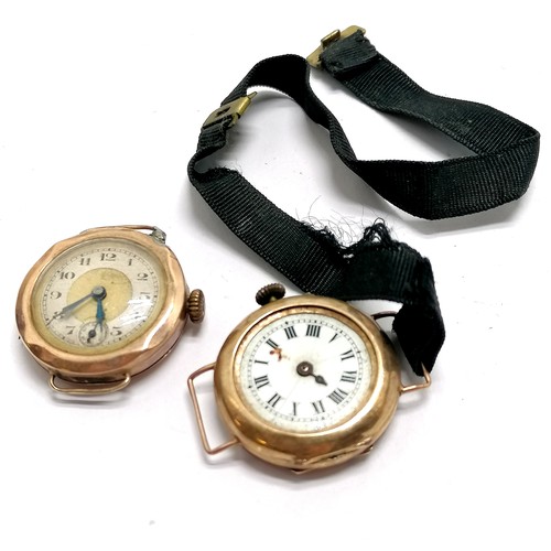 899 - 2 x 9ct gold cased ladies manual wind vintage wristwatches - 25.5g total weight & for spares / repai... 