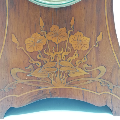 915 - Art Nouveau mahogany cased mantle clock with floral designed inlays retailed by Thomas Armstrong Bro... 