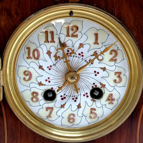 915 - Art Nouveau mahogany cased mantle clock with floral designed inlays retailed by Thomas Armstrong Bro... 