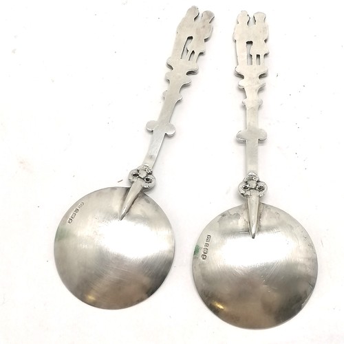 918 - 1896 silver pair of continental style figural spoons by Atkin Brothers - 17.5cm & 111g