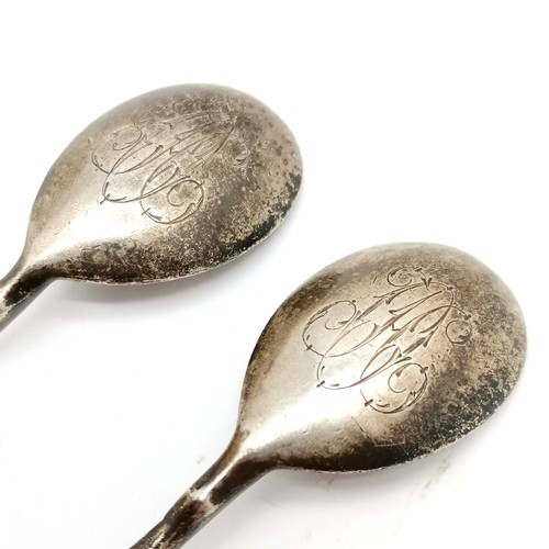 931 - Antique Russian silver pair of teaspoons by ИA - 10cm long & 24g