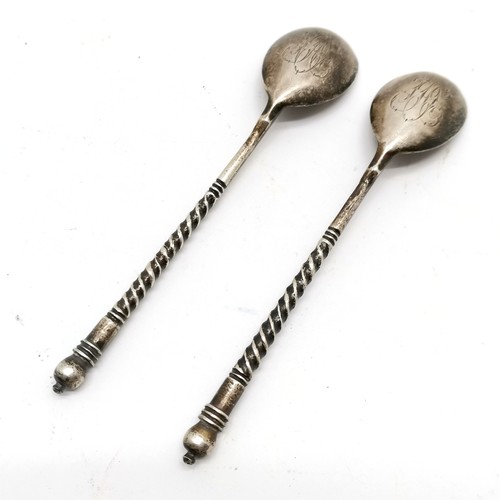 931 - Antique Russian silver pair of teaspoons by ИA - 10cm long & 24g