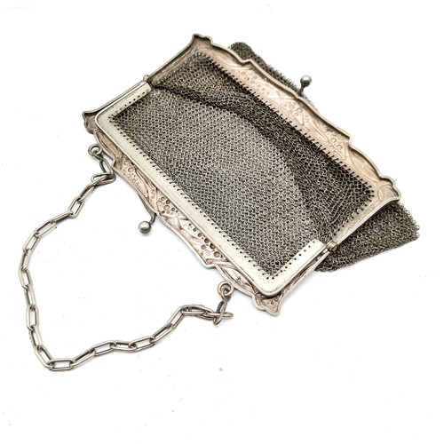 964 - Art Nouveau chain mesh purse with chain handle - 16cm x total drop (inc chain) 23cm ~ slight a/f to ... 