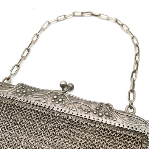 964 - Art Nouveau chain mesh purse with chain handle - 16cm x total drop (inc chain) 23cm ~ slight a/f to ... 