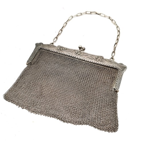 964 - Art Nouveau chain mesh purse with chain handle - 16cm x total drop (inc chain) 23cm ~ slight a/f to ... 