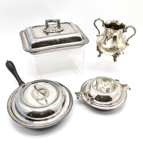 968 - 4 x silver plated ware ~ muffin & entree dish, EPNS embossed large sugar basin (17cm high) & chafing... 