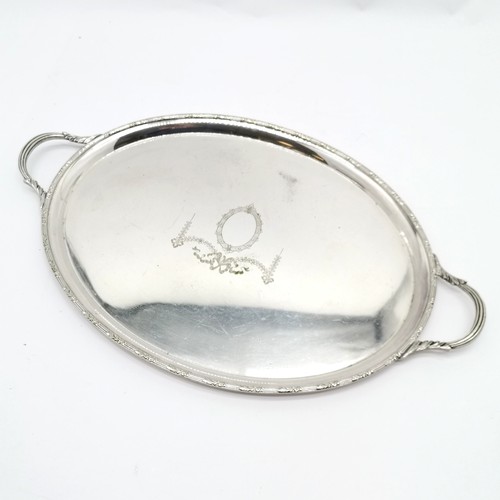 969 - Silver plated oval 2 handled tray with engraved swag detail (55cm across) t/w 3 pairs of antique coa... 