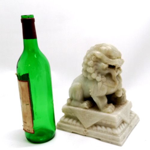 11 - Oriental Chinese hand carved soapstone lion dog on plinth - 21cm high x 13.5cm x 18cm