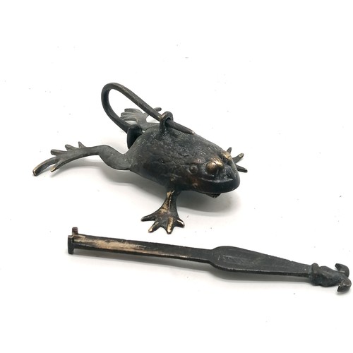 19 - Bronze cast Oriental frog lock (19cm) t/w hardwood carving of a sage