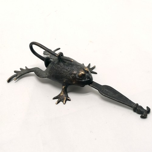 19 - Bronze cast Oriental frog lock (19cm) t/w hardwood carving of a sage