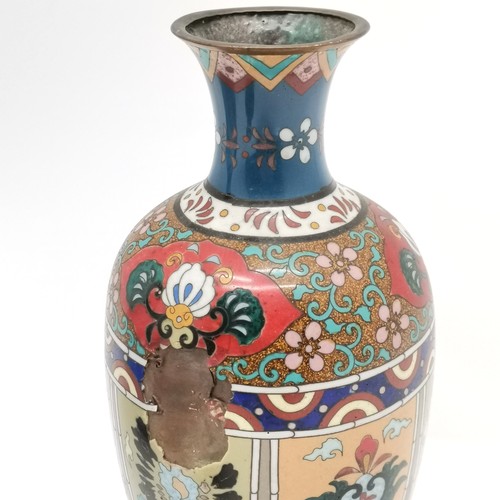 23 - Antique Chinese cloisonne vase with flower & bird detail (30cm high with light cracks) t/w 2 others ... 