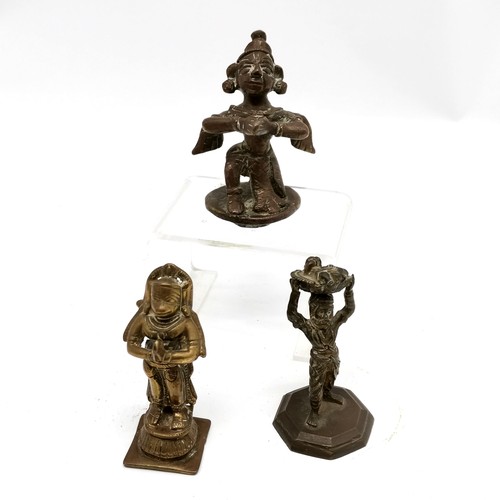 28 - Antique Indian deities (x3) & metal vessel with handle (15cm high)