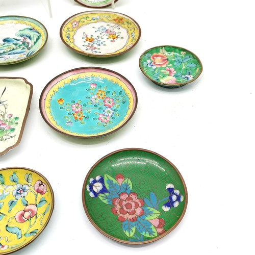 33 - 12 x Oriental Chinese enamel dishes - largest square 10cm ~ mostly slight a/f