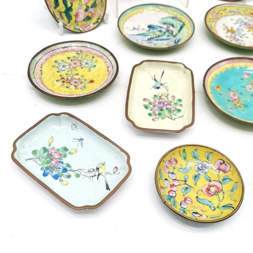 33 - 12 x Oriental Chinese enamel dishes - largest square 10cm ~ mostly slight a/f