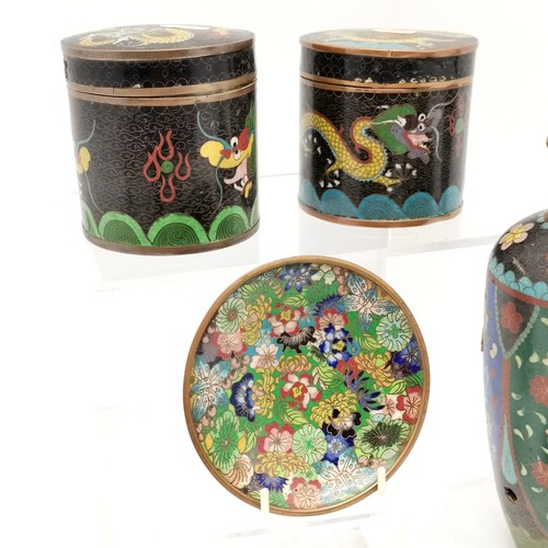 34 - 6 x antique Chinese cloisonne table boxes etc t/w Chinese enamel lidded box (8cm x 8cm x 5.5cm) ~ mo... 